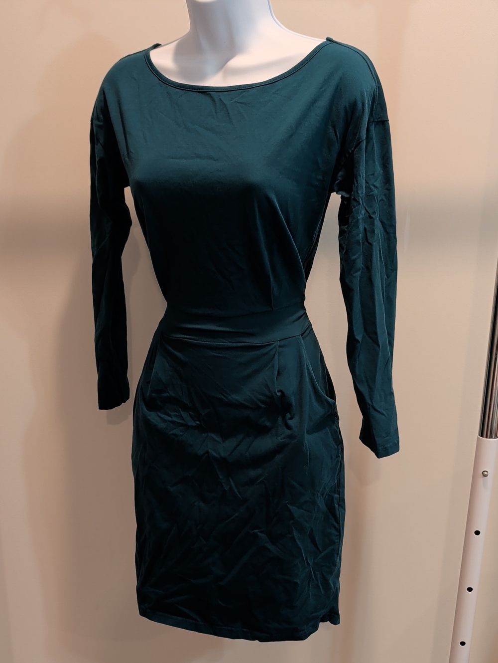 Women's Long Sleeve Teal Sheath Dress - Sleek Fitted Style